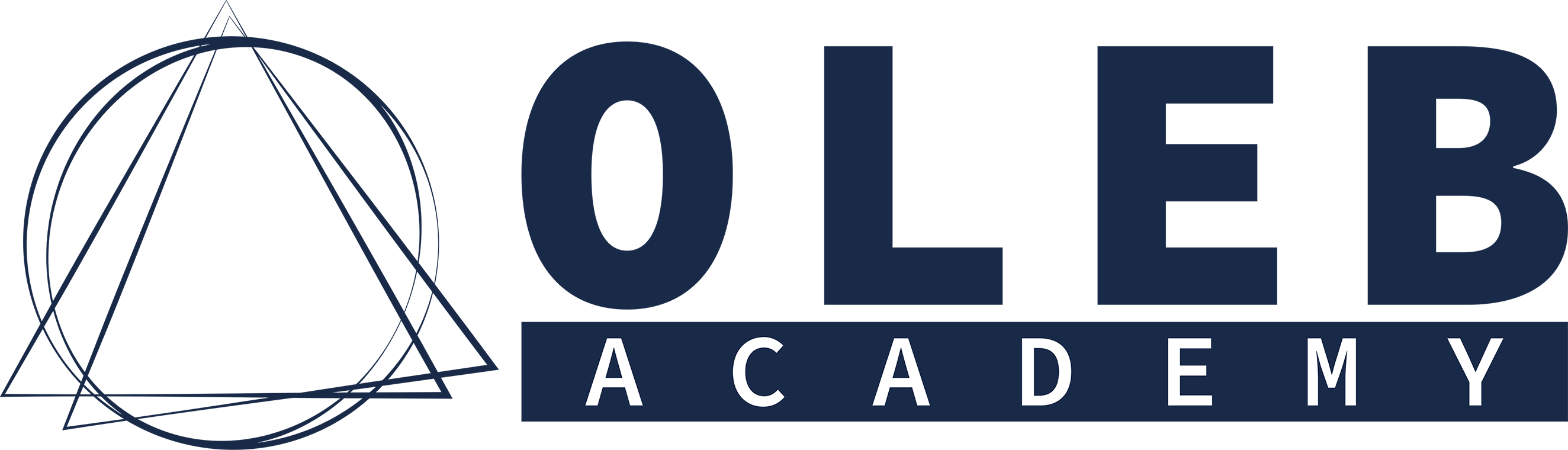 Oleb Academy logo featuring two circles and two triangles overlapping to the left of the text: Oleb Academy.